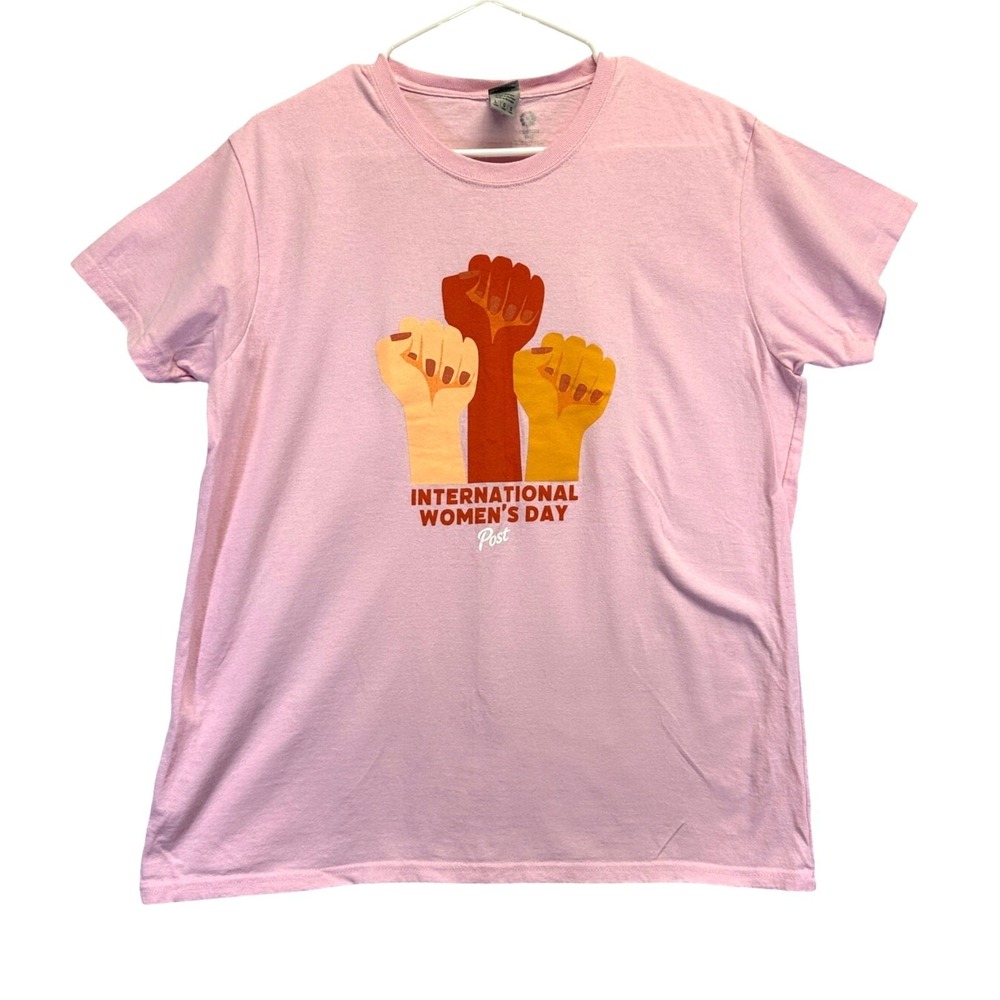 Gildan‎ International Womens Day Graphic T-Shirt Pink Cotton Ladies Large